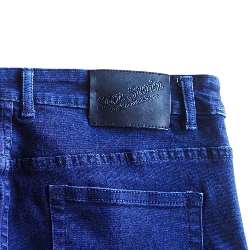 Sam Surrin Custom Jeans Blue Straight Leg Denim Stretch Dark Wash 36x27 EUC
